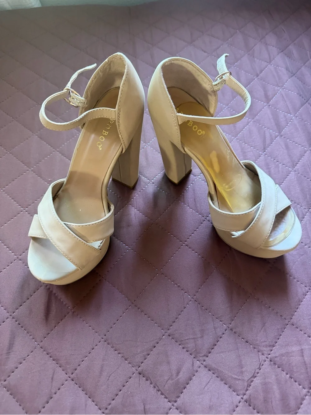 BAMBOO Beige Platform Ankle-Strap High Heels